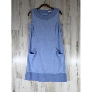 Tatuum Linen Shift Dress Chambray Blue Size 40 Sleeveless Knee Length Pockets